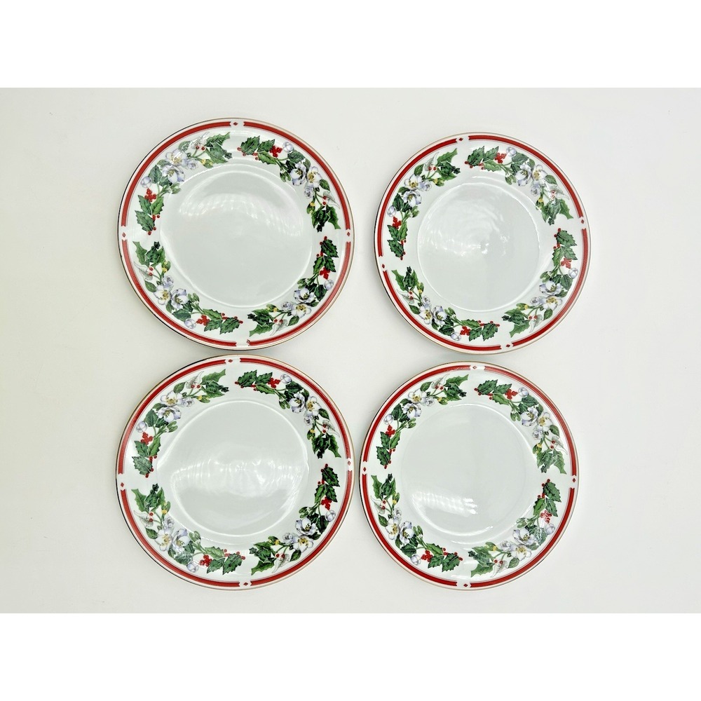 Lynns Fine China St Maria Christmas Holly Bread Dessert Plate 7.5" Set of 4 EUC